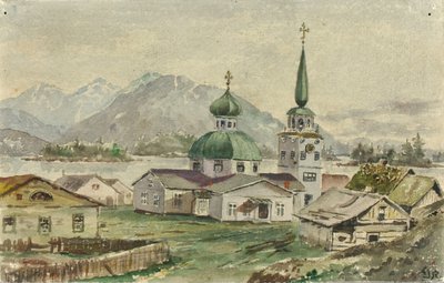 ギリシャ教会背面図、シトカ、1888年 作： Theodore J. Richardson