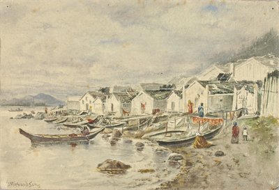 牧場先住民の村、シトカ、1884年 作： セオドア・J・リチャードソン