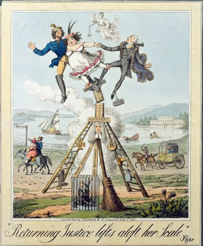 リターンジャスティスリフトアロフトハースケール、G。ハンフリー発行、ロンドン、1821年（紙に彫刻） 作： Theodore Lane