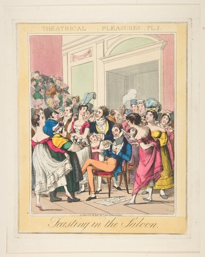 Theatrical Pleasures、Plate 5：大広間でのごちそう1835年。 作： Theodore Lane