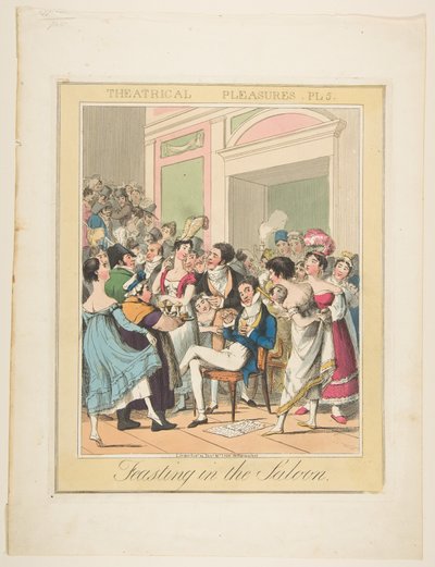 Theatrical Pleasures、Plate 5：大広間でのごちそう1835年。 作： Theodore Lane