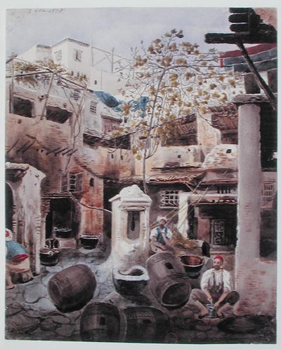 アルジェ、ディヴァン通りの染物屋 1835年頃（水彩・紙） 作： Theodore Leblanc