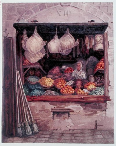 果物と野菜を売る女 アルジェ 1835年頃 （水彩・紙） 作： Theodore Leblanc