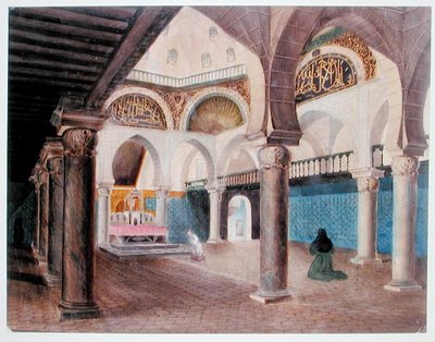 司教の宮殿に改造されたモスクの内部、アルジェ、1835年頃（水彩・紙） 作： Theodore Leblanc