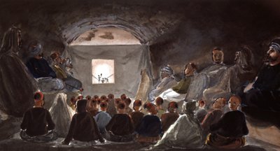アルジェリアの学校での人形劇、1830年頃（水彩画） 作： Theodore Leblanc