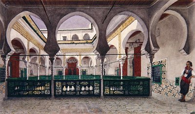 アルジェの家の中庭の眺め、1830年頃（紙に水彩画） 作： Theodore Leblanc