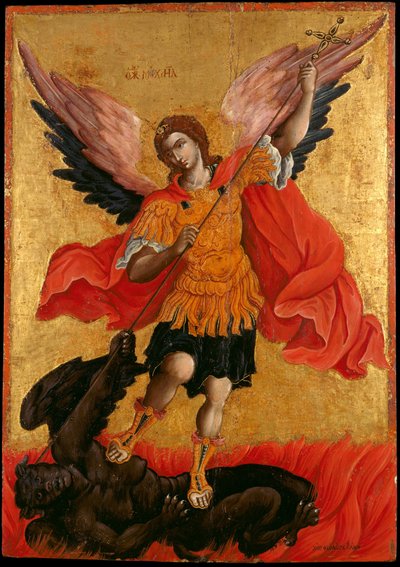 archangel Saint Michel - The Archangel Michael - Peinture (icone) de Theodore Poulakis (1622-1692) - 17世紀後半。 - パネルにテンペラ - 76x54,3 - ベナキ美術館、アテネ 作： Theodore Poulakis