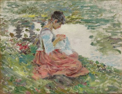 川で縫う少女、1891年 作： Theodore Robinson