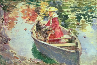 モート嬢と彼女の犬のシェップ、1893 作： Theodore Robinson