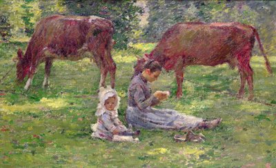 牛を見る（油彩・キャンバス） 作： Theodore Robinson