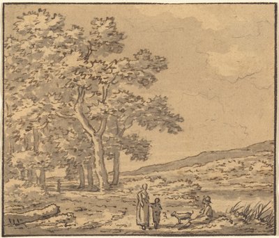 三人の人物と犬のいる風景 作： Theodore Rousseau