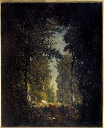 並木道、アイル・アダムの森テオドール・ルソー（1812-1867）の作品 作： Pierre Etienne Theodore Rousseau