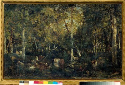 Interieur de bois dit le Vieux Dormoir du Bas-Breau (Fontainebleau forest) テオドール・ルソー(1812-1887)画 1836日 0,65x1,03 m パリ オルセー美術館蔵 作： Pierre Etienne Theodore Rousseau