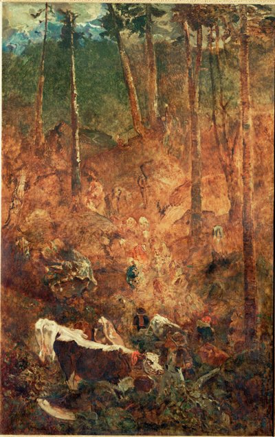 牛の降下（キャンバスに描かれた絵） 作： Theodore Rousseau