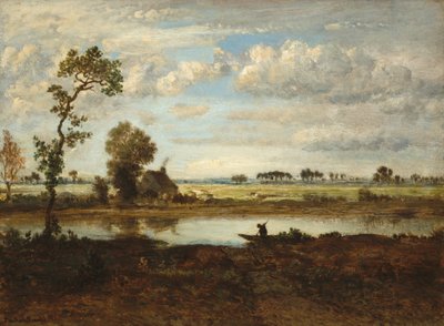 船頭のいる風景、c。 1860年。 作： Theodore Rousseau