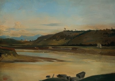 川のある風景します。 1834-35頃 作： Pierre Etienne Theodore Rousseau