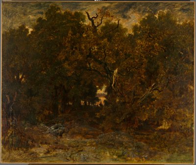 森を出る、フォンテーヌブロー沈む太陽 作： Theodore Rousseau