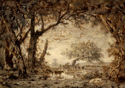 フォンテーヌブローの森からの夕日 作： Theodore Rousseau