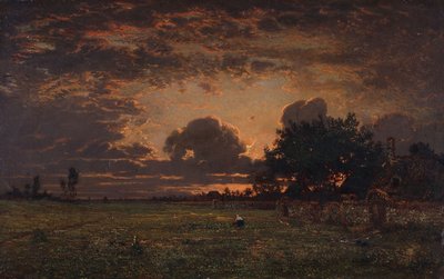 バルビゾン平原に沈む夕日 作： Pierre Etienne Theodore Rousseau