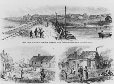 トレント川の集落、1886年 作： Theodore Russell Davis