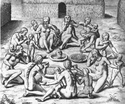 アントロポファージの食事南米の食人族-テオドール・ド・ブライ著「アドミラント・ナラティオ・アメリカ」より 作： Theodore de Bry