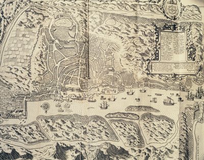 インドのゴアの街 テオドール・デ・ブライ（1528-1598）によるエングレーヴィング（「ポルトガル領東インドへの船乗りヤン・ホイヘン・ヴァン・リンショーテンの航海の旅行記（1579-1592年）」より）、16世紀 作： Theodore de Bry