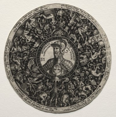 メダリオンのある皿のデザインc。 1558。 作： Theodore de Bry