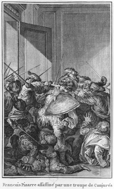 共謀者の軍に暗殺されたフランシスコピサロ、1541年 作： Theodore de Bry