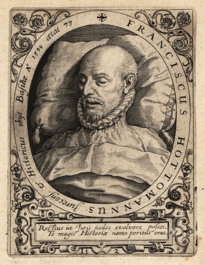 フランソワ・ホットマン、死の床に就く 作： Theodore de Bry