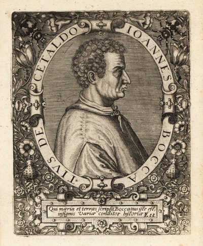 ジョバンニ・ボッカチオ（イタリアの作家）。 作： Theodore de Bry