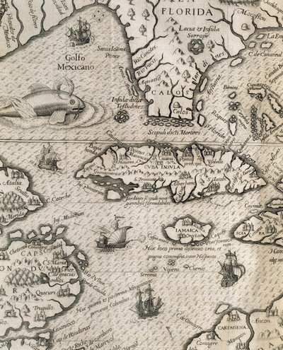 キューバ島、フロリダ、メキシコ湾、「History of American Grand Voyages」より抜粋 作： Theodore de Bry