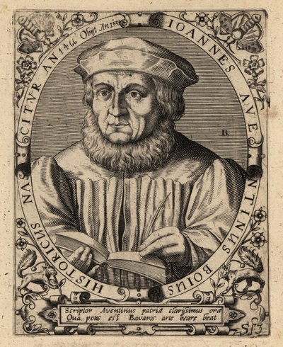 ヨハネス・アヴェンティヌス、バイエルンの歴史家。 作： Theodore de Bry