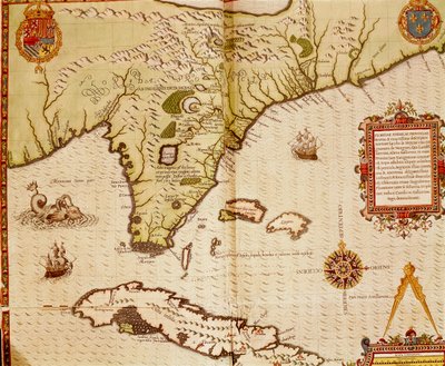 テオドール・デ・ブライによるフロリダとキューバの地図 作： Theodore de Bry
