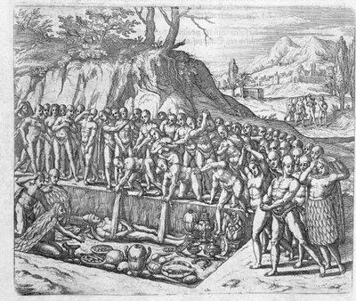 ペルーの征服に関するジロラモベンゾーニの説明によるペルーの王と貴族の埋葬方法 作： Theodore de Bry