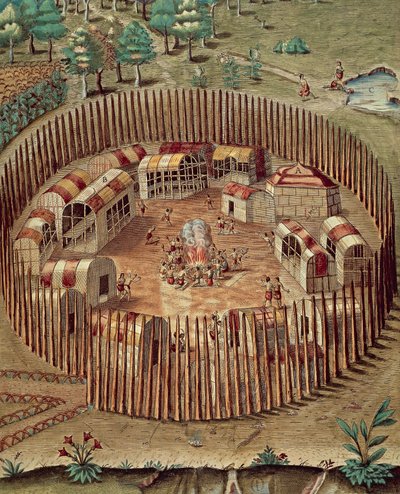 バージニア州のネイティブアメリカンの要塞化された村 作： Theodore de Bry