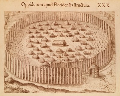 フロリダの先住民族の村（Theodore de Bry著「The Discourse of Florida」より引用 作： Theodore de Bry