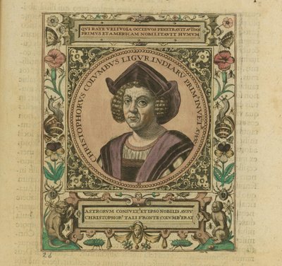 クリストファーコロンブスの肖像、1595年。 作： Theodore de Bry