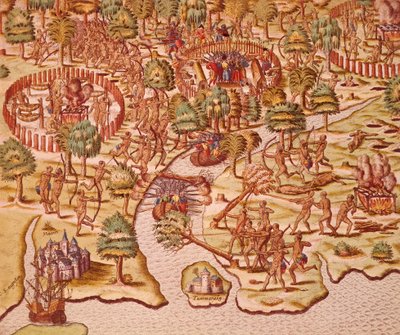 原住民と征服者の衝突における包囲と攻撃の戦術 作： Theodore de Bry