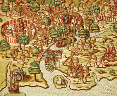 テオドール・デ・ブライ（1528-1598）による「攻城・攻撃の技術」（『Americae tertia pars』より）。 作： Theodore de Bry