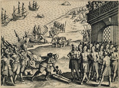カルカッタで下船したオランダ人たち 作： Theodore de Bry