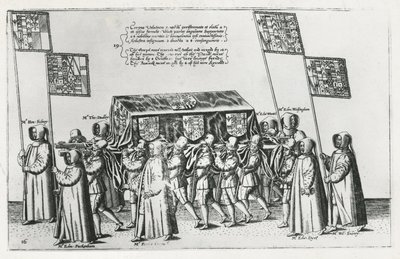 セントポールズ大聖堂に向かう途中のフィリップシドニー卿の葬儀場、1587年 作： Theodore de Bry