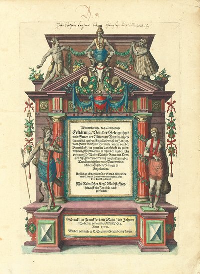 「GreatVoyages：America」、1590年の前半のドイツ語の初版のタイトルページ 作： Theodore de Bry
