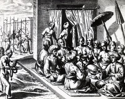 テオドール・デ・ブライ（1528-1598）によるジャワ島バンタムでの婚礼の様子。 作： Theodore de Bry