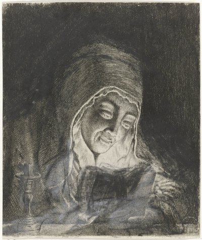 ろうそくの明かりで読書する女性 作： Theodorus de Roode