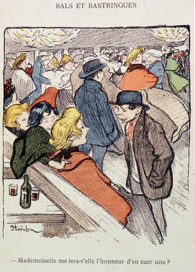 バルスとバストリングス。お嬢さんは私に汗をかく栄誉を与えてくれるだろうか？In "In Life", by Steinlen 作： Théophile Alexandre Steinlen