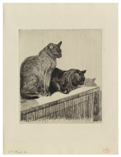 家具の上の2匹の猫 作： Théophile Alexandre Steinlen
