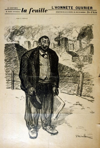 スイス生まれのフランスのアール ヌーボー様式の画家であり版画家であるアレクサンドル スタインレン (1859-1923) による、産業景観に対する貧しい工場労働者の絵 作： Théophile Alexandre Steinlen