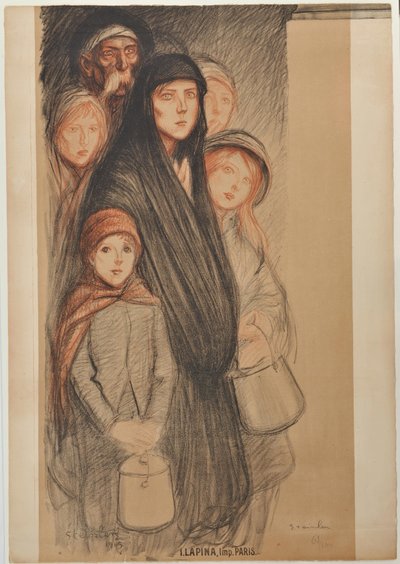 ベルギーでは、ベルギー人が飢えている、1915年 作： テオフィルアレクサンドル・スタインレン