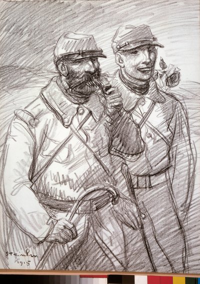 第一次世界大戦：「1915年の毛皮」、フランス兵。Theophile Alexandre Steinlen (1859-1923)が描いたもの。 作： Théophile Alexandre Steinlen