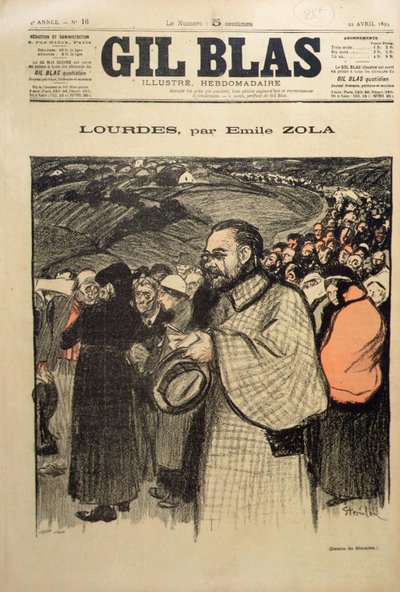 エミール・ゾラ(1840-1902)の「ルルド」の第一話が掲載された「ジル・ブラス」の表紙 1894年(カラーリトグラフ) 作： Théophile Alexandre Steinlen